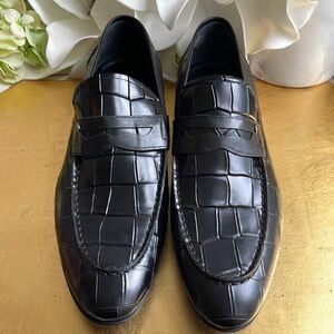 Roberto Serpentini Croc-Embossed Black Leather Loafers | Hardly Worn Once
